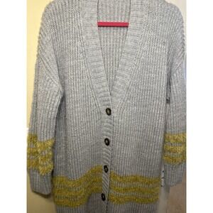 NICCOLAI MADE IN ITALY GRAY SLOUCHY YELLOW DETAIL HIPPIE CARDIGAN SWEATER SZ M
